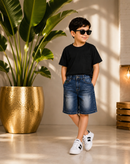شلوارک پسرانه جین راسته Bambini ، جین نازک، کش تنظیم سایز کمر،در دو رنگ تیره و روشن