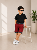 شلوارک پسرانه کتان Bambini، کمر لی، کتان نرم و لطیف، در دو رنگ زرشکی و خردلی
